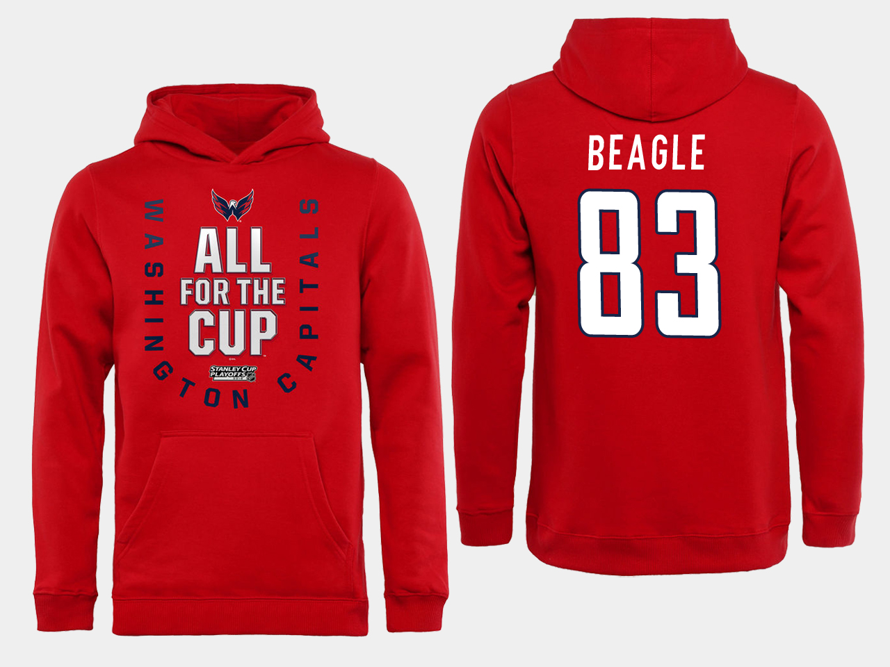 Men NHL Washington Capitals 83 Beagle Red All for the Cup Hoodie